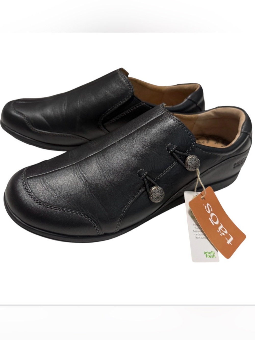 Taos Blend Shoes Womens Size 8.5 Leather Comfort Slip On Loafers Black